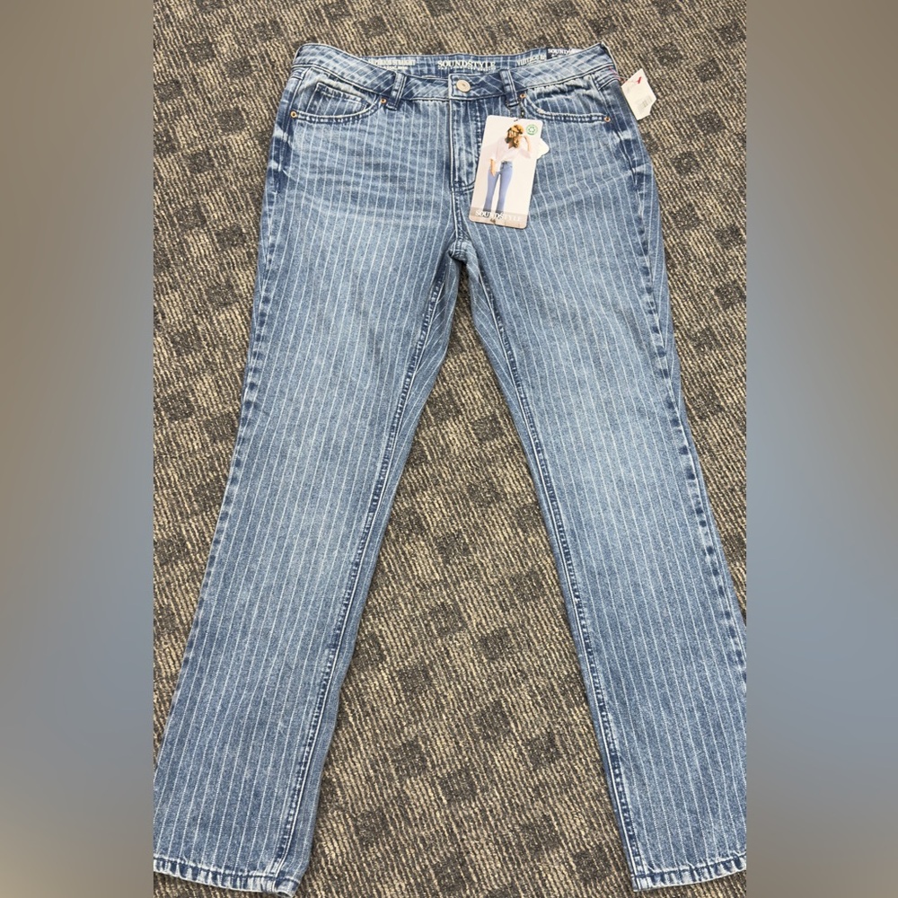 Soundstyle Superior Straight Pinstripe‎ Jeans Blue Medium Wash Classic Rise Sz 8